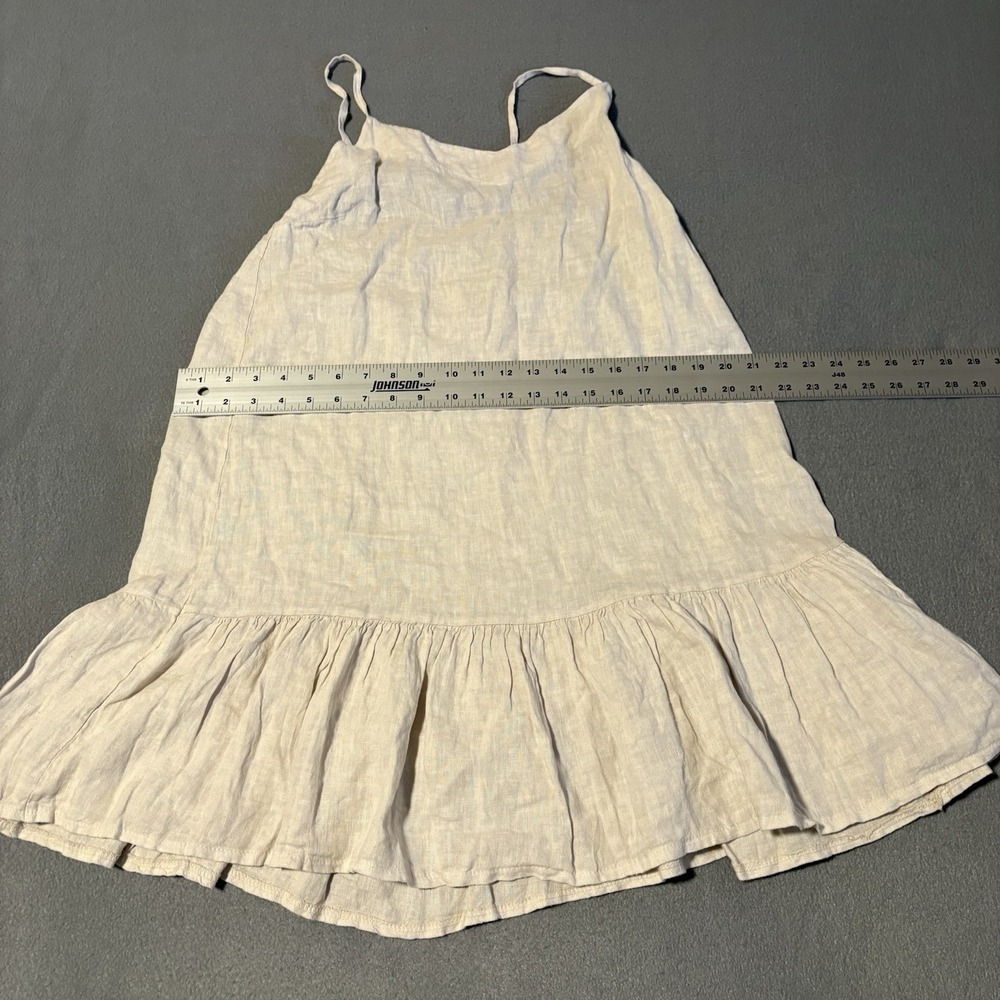Bellambra Ruffled Dress Women M Ecru 100% Linen Made In Italy Spaghetti Strap - Picture 6 of 11